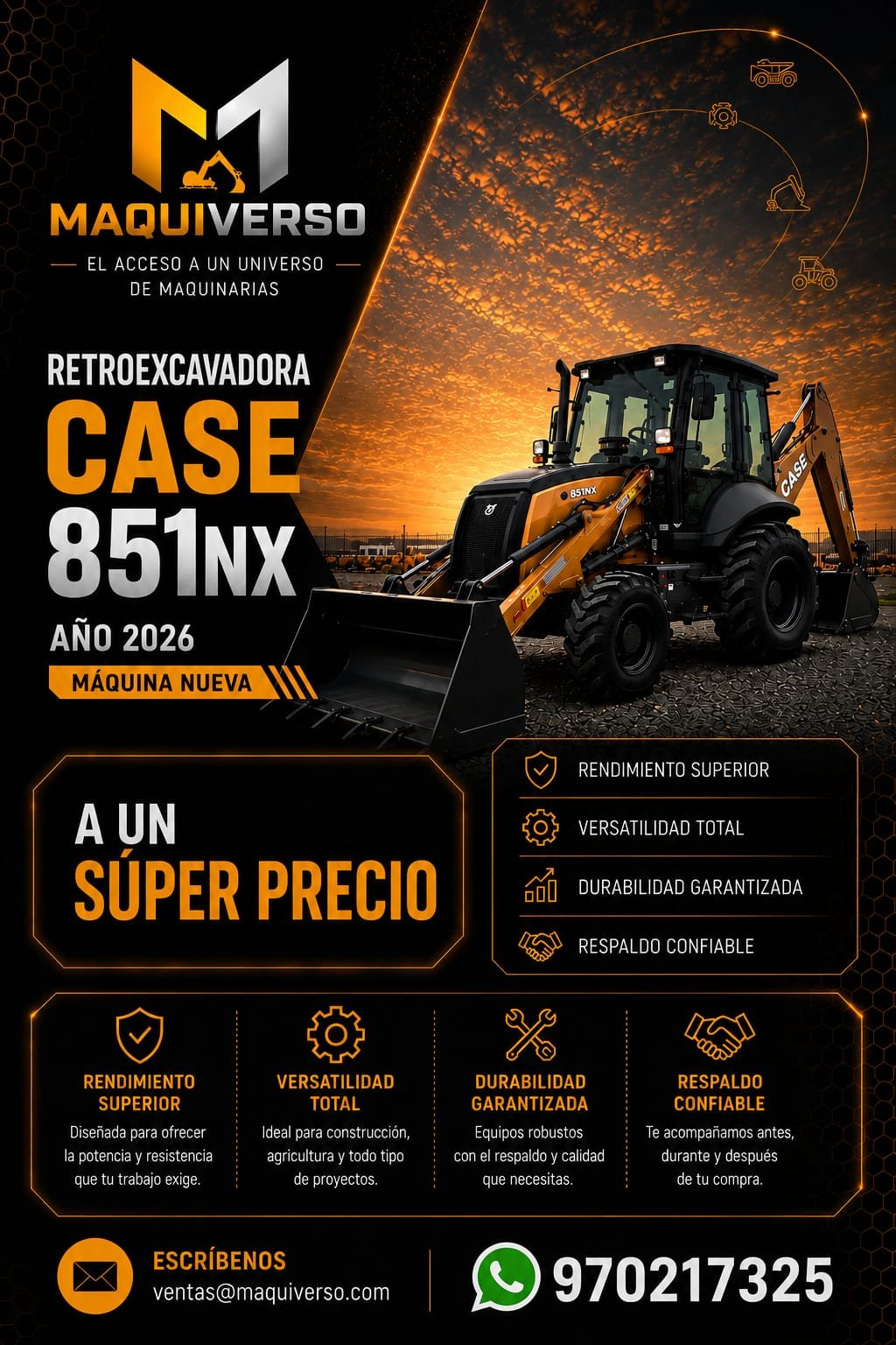 Retroexcavadora CASE 851NX año 2026 — máquina nueva a súper precio