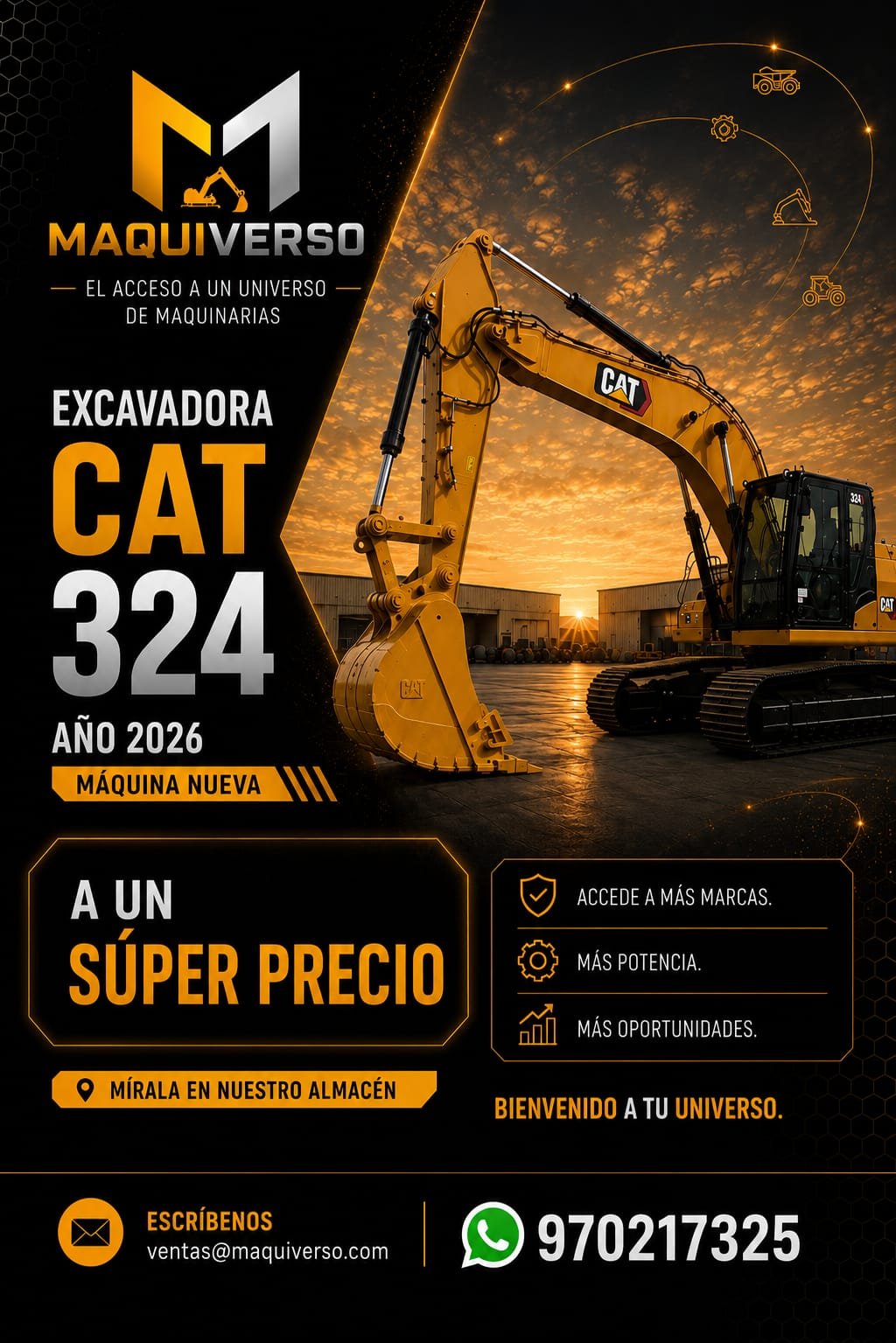 Excavadora Caterpillar 324 año 2026 — máquina nueva a súper precio