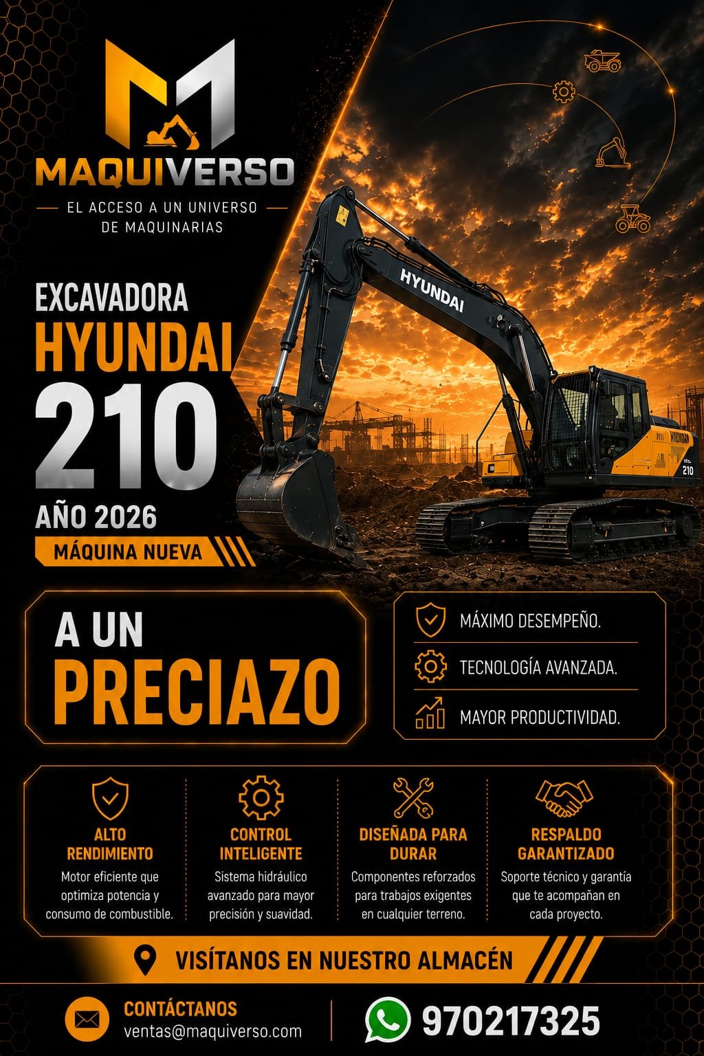 Excavadora Hyundai 210 año 2026 — máquina nueva a un preciazo