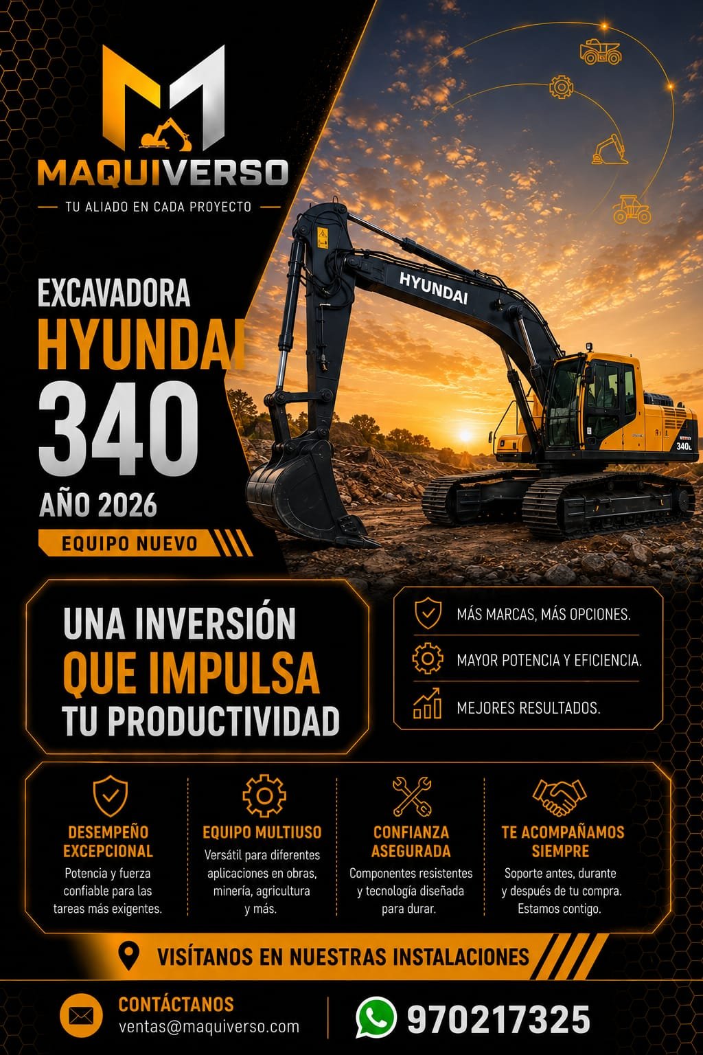 Excavadora Hyundai 340 año 2026 — una inversión que impulsa tu productividad